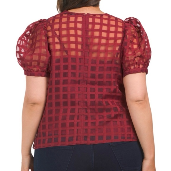 Endless Rose Plus Size Plaid Burgundy Sheer Top size 2X - Picture 2 of 2